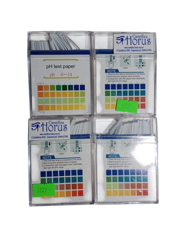 PAPEL PH1/14 CAJA PLÁSTICA X 100 TIRAS 4 COLORES